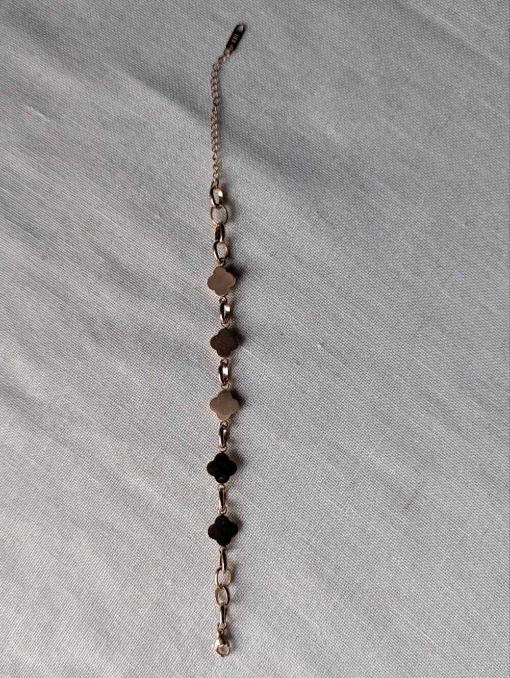 Rose Gold Clover Link Bracelet with Black and White Enamel Stainless Steel - Picture 4 of 5
